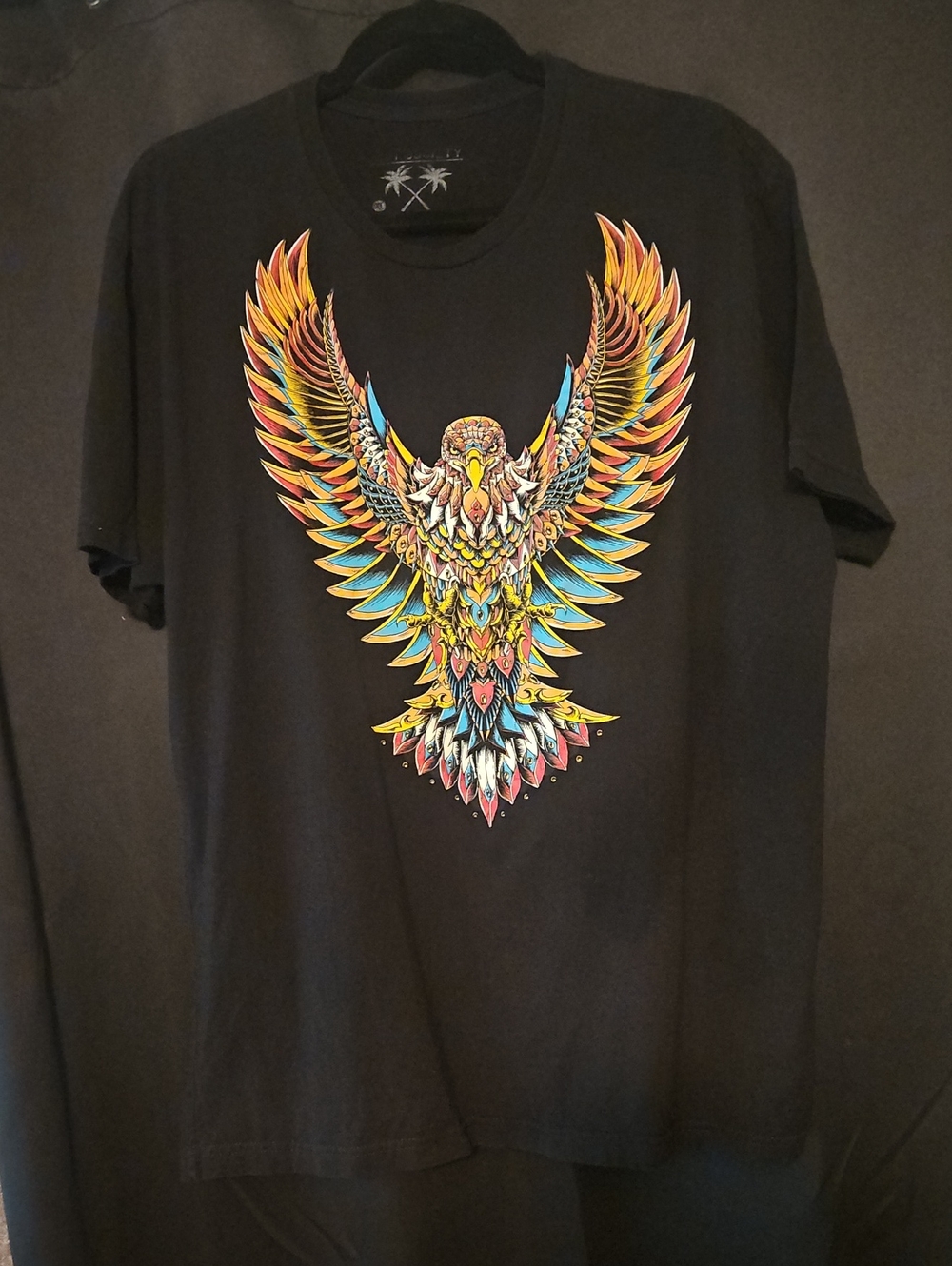 riot society Black Tee with Multicolor Eagle Graphic